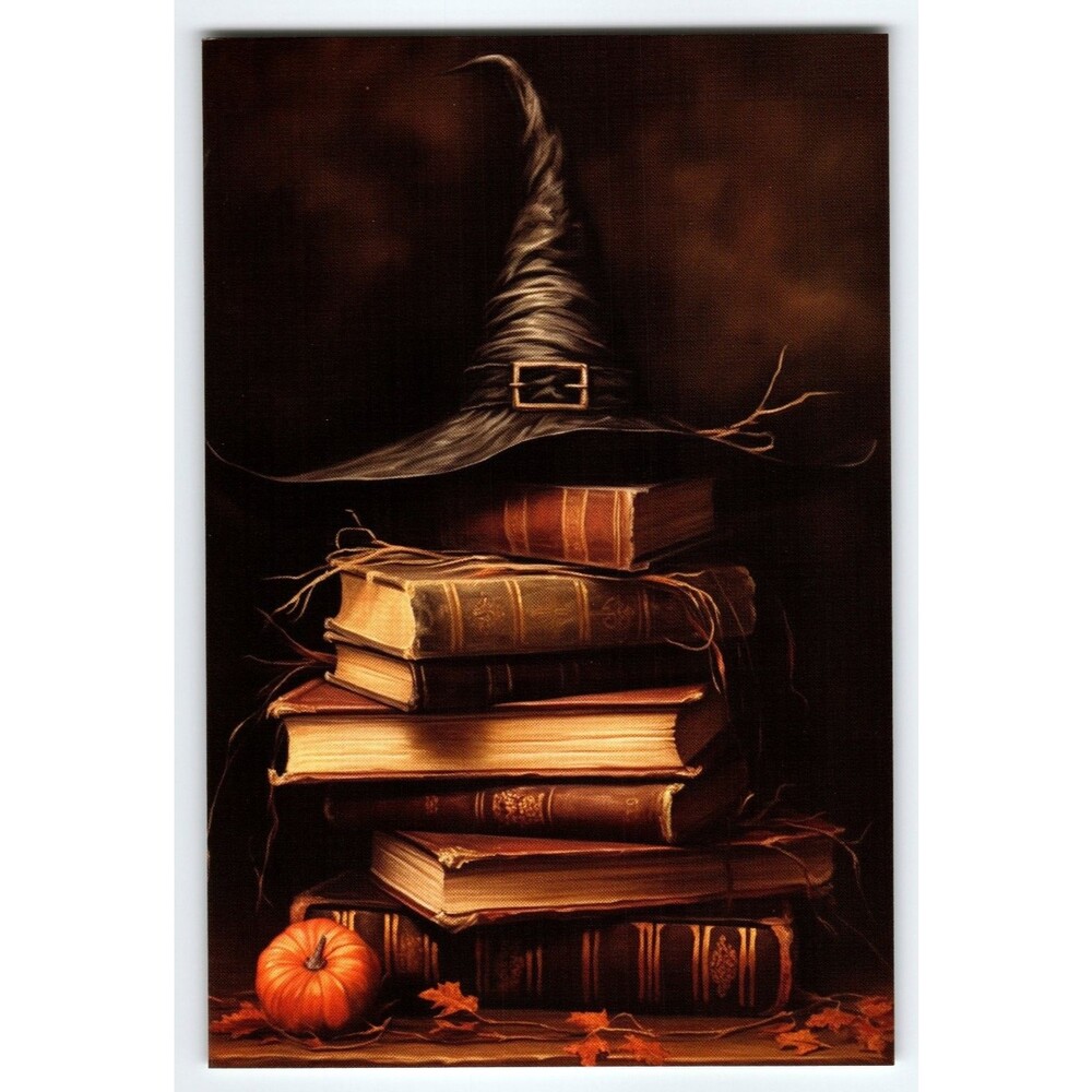 Halloween Witch Hat with Antique Books and Pumpkin 4x6 Glossy Photo